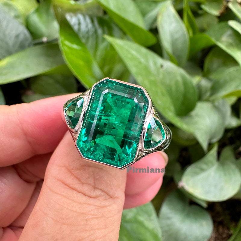 Pirmiana New Design 925 Silver 7.06ct Lab Grown Emerald men ring