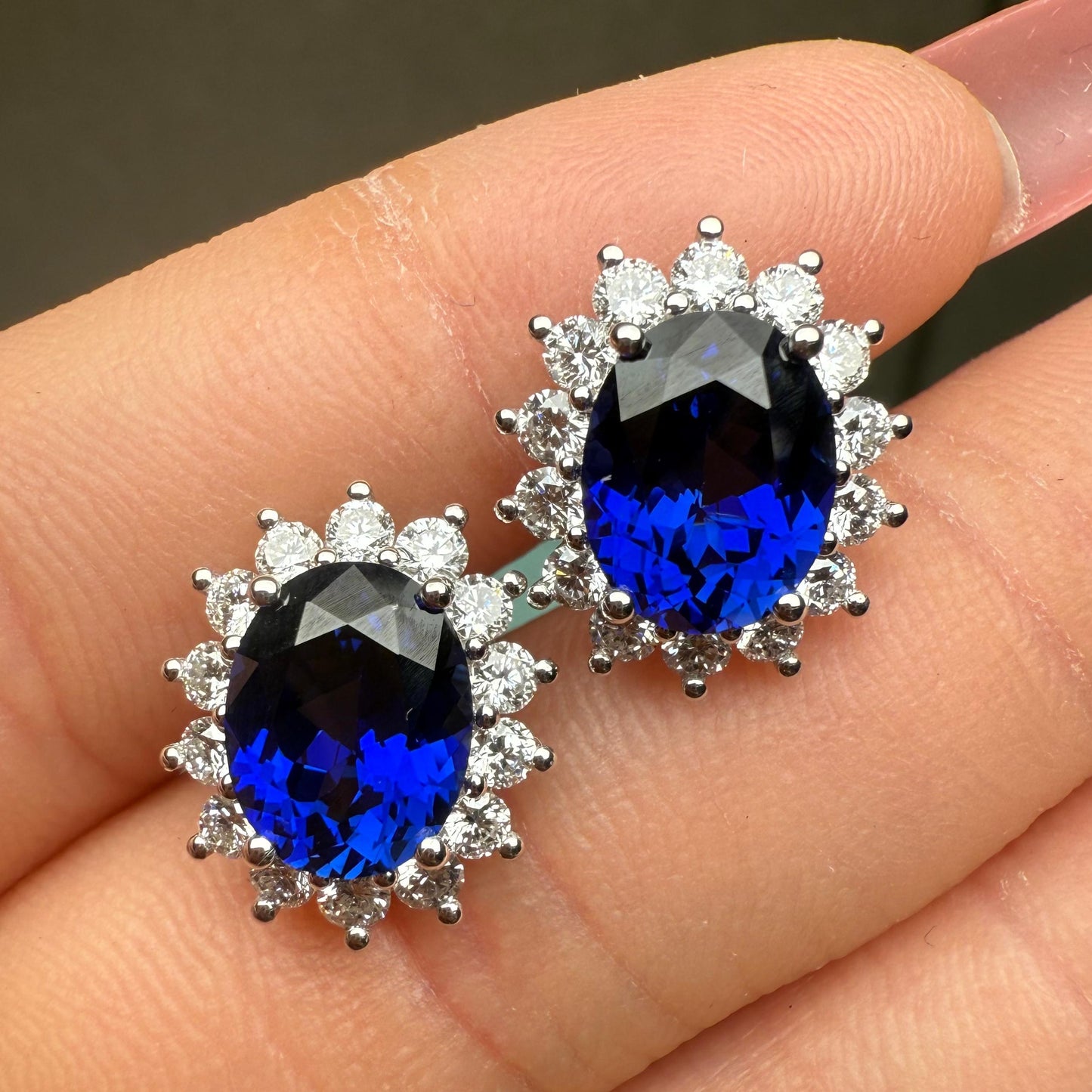 Pirmiana Custom Design 14K White Gold Earrings for Women 2ct Each Lab Grown Sapphire and DEF CVD Diamond Jewelry