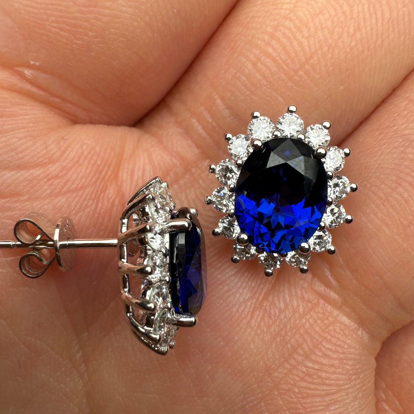 Pirmiana Custom Design 14K White Gold Earrings for Women 2ct Each Lab Grown Sapphire and DEF CVD Diamond Jewelry