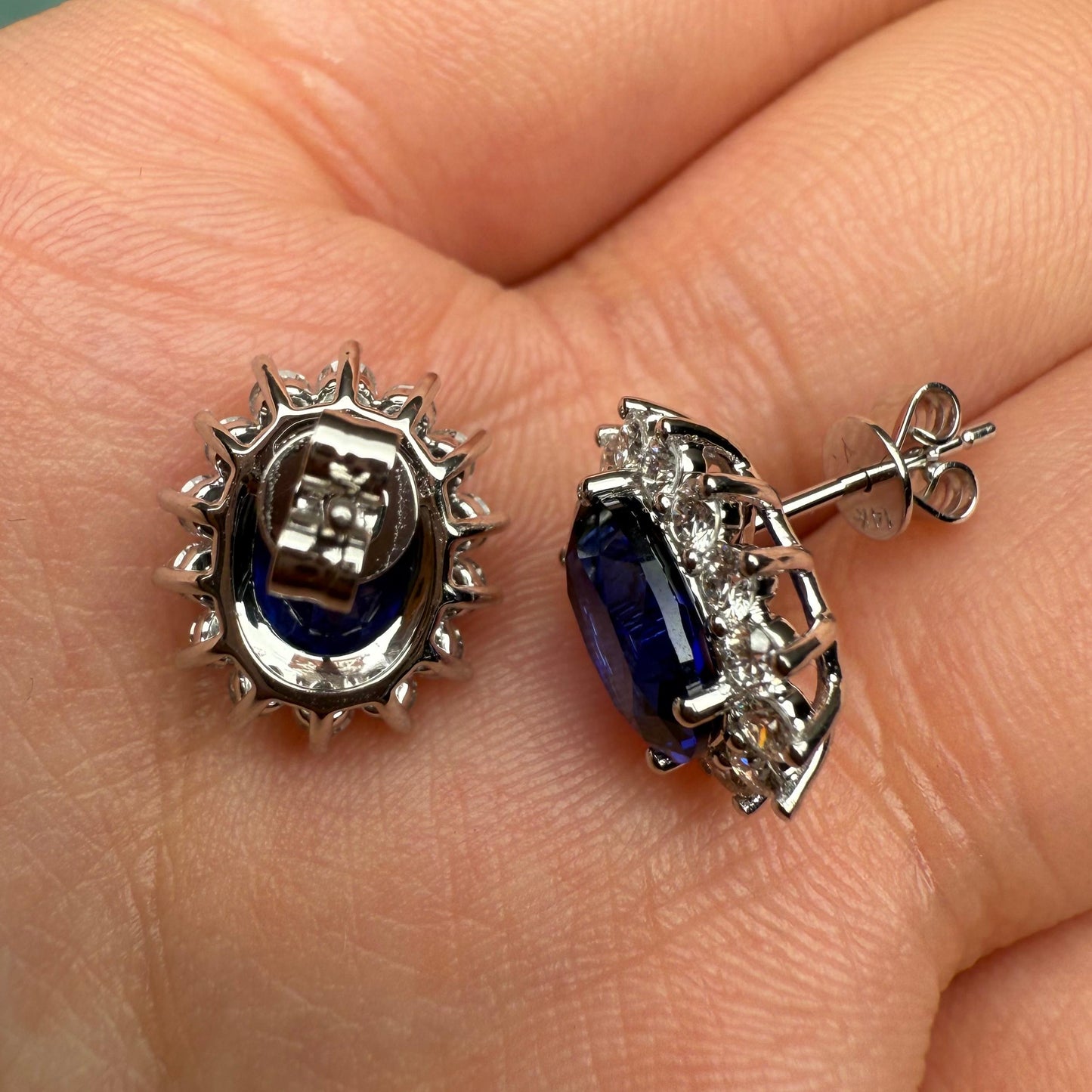 Pirmiana Custom Design 14K White Gold Earrings for Women 2ct Each Lab Grown Sapphire and DEF CVD Diamond Jewelry