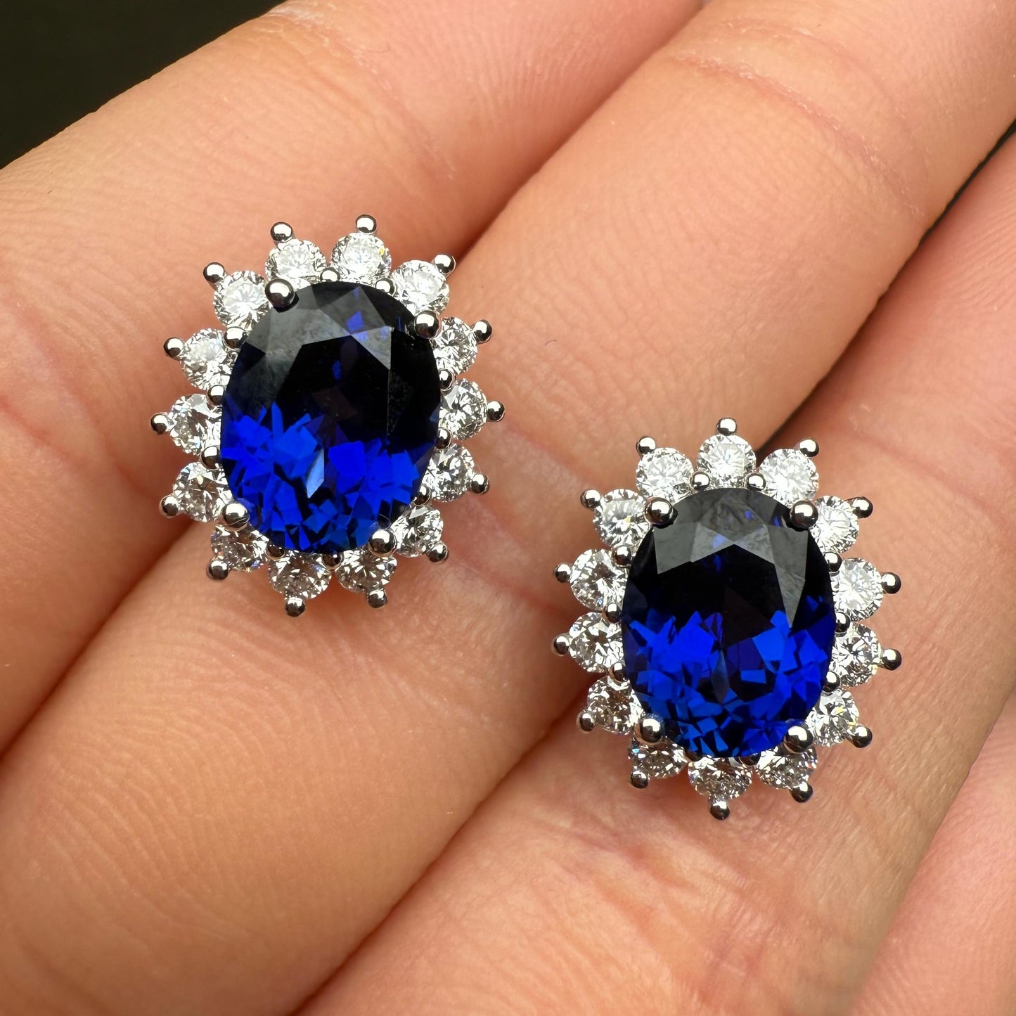 Pirmiana Custom Design 14K White Gold Earrings for Women 2ct Each Lab Grown Sapphire and DEF CVD Diamond Jewelry