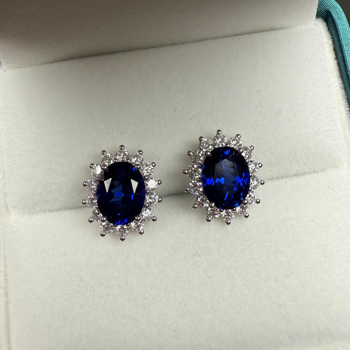 Pirmiana Custom Design 14K White Gold Earrings for Women 2ct Each Lab Grown Sapphire and DEF CVD Diamond Jewelry