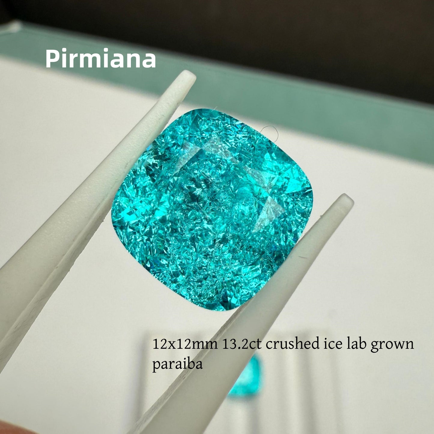 Pirmiana Cushion Cut Crushed Ice Lab Grown Paraiba Loose Gemstones for Jewelry Making