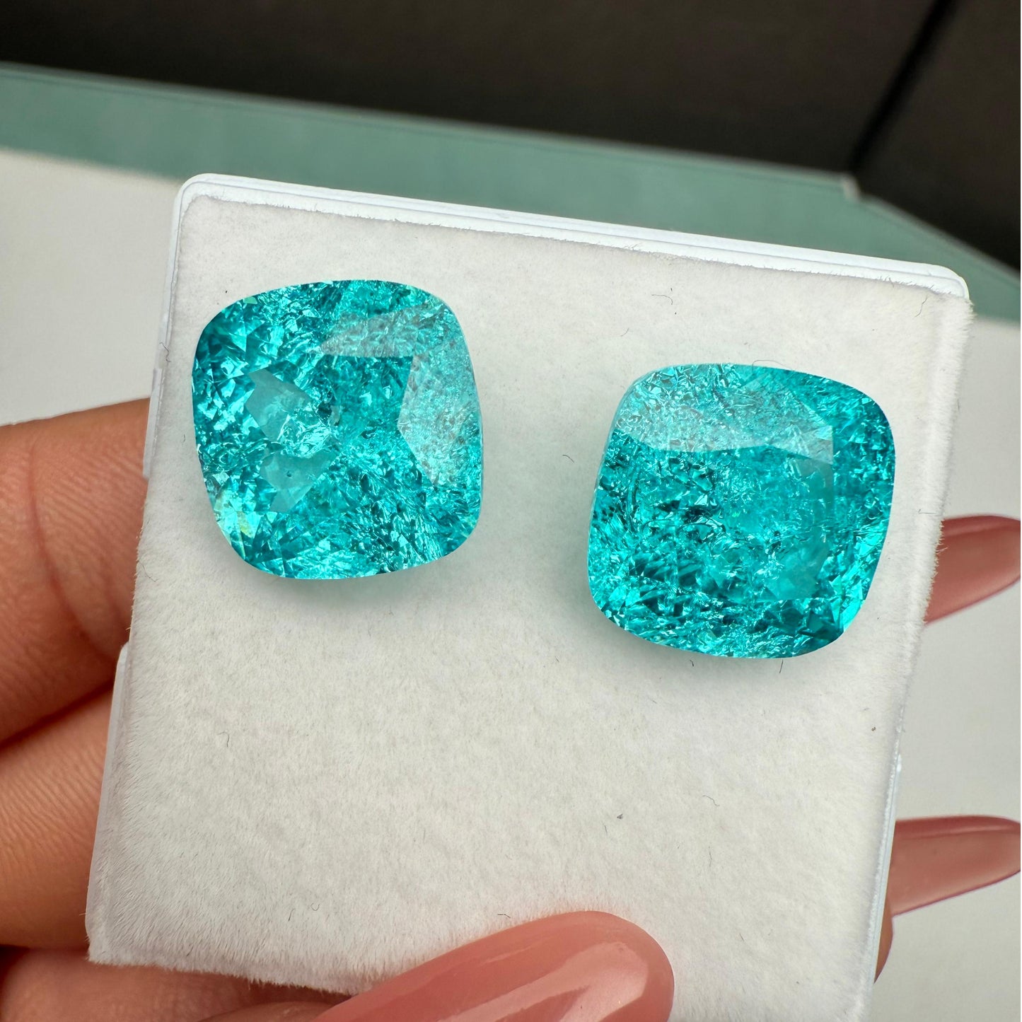 Pirmiana Cushion Cut Crushed Ice Lab Grown Paraiba Loose Gemstones for Jewelry Making