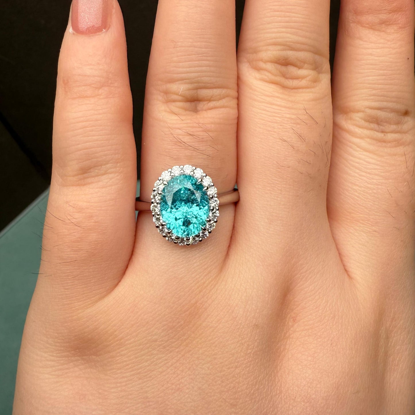 Pirmiana Custom Design 9k White Gold Ring for Women 4.68ct Lab Grown Paraiba And DEF CVD Diamond Jewelry
