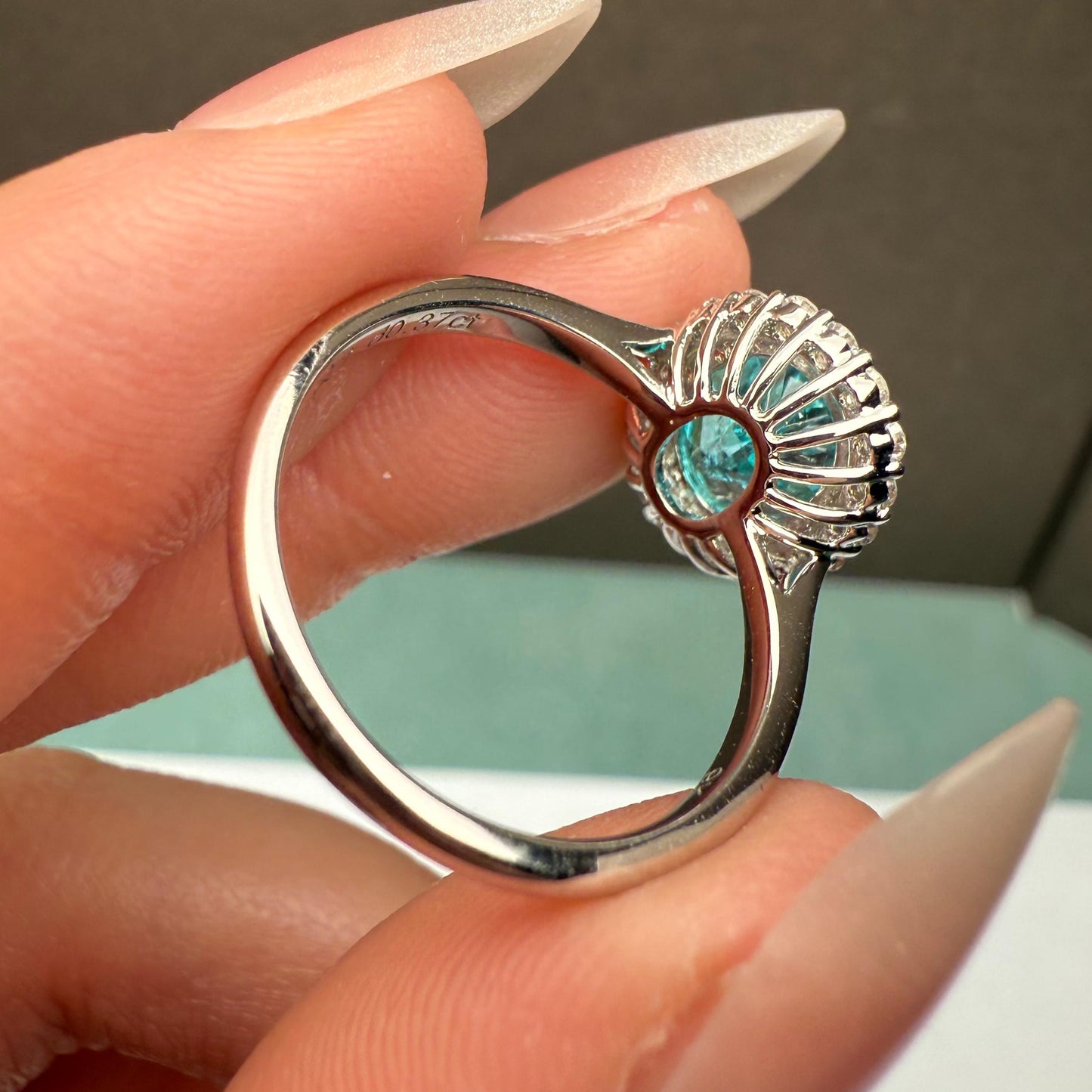 Pirmiana Custom Design 9k White Gold Ring for Women 4.68ct Lab Grown Paraiba And DEF CVD Diamond Jewelry
