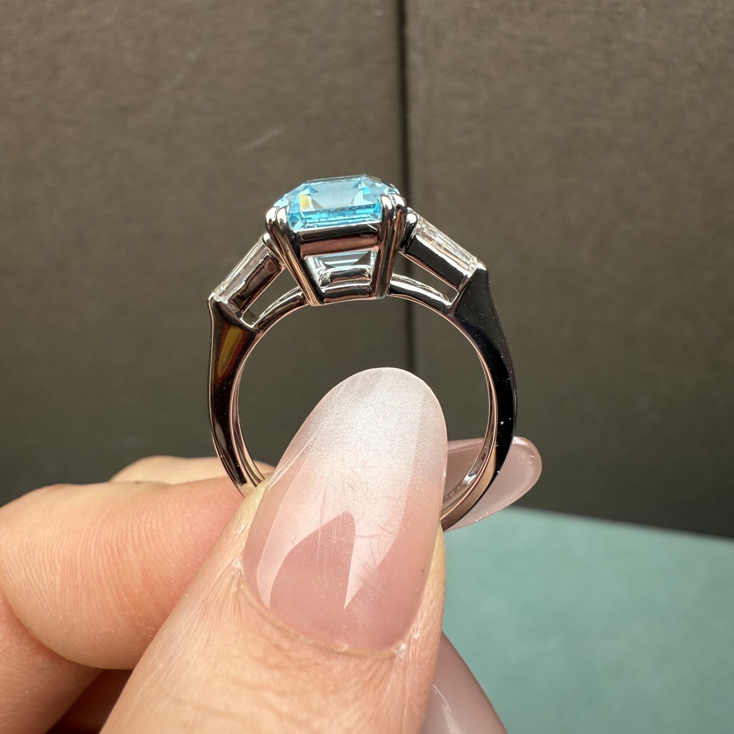 Pirmiana Custom Design 18k White Gold Ring for Women 5.03ct Lab Grown Aquamarine And DEF HPHT Diamond Jewelry