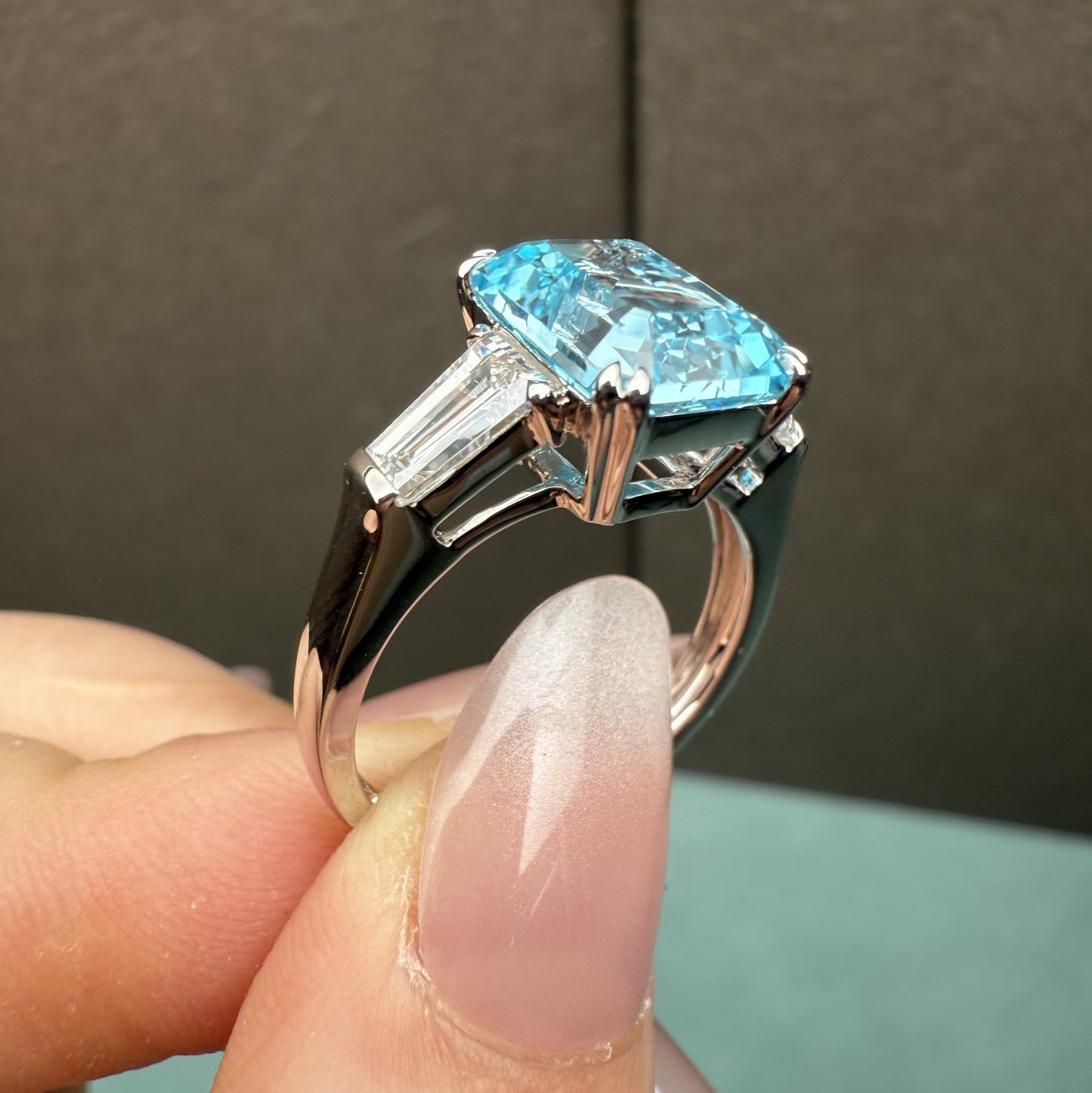 Pirmiana Custom Design 18k White Gold Ring for Women 5.03ct Lab Grown Aquamarine And DEF HPHT Diamond Jewelry