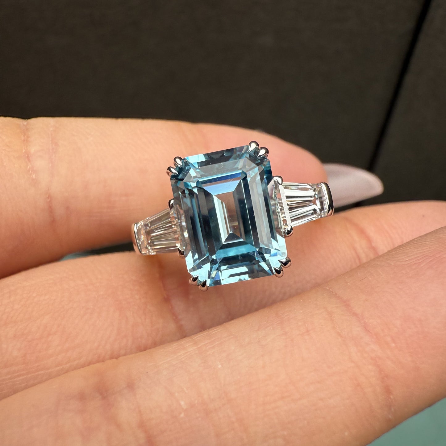 Pirmiana Custom Design 18k White Gold Ring for Women 5.03ct Lab Grown Aquamarine And DEF HPHT Diamond Jewelry