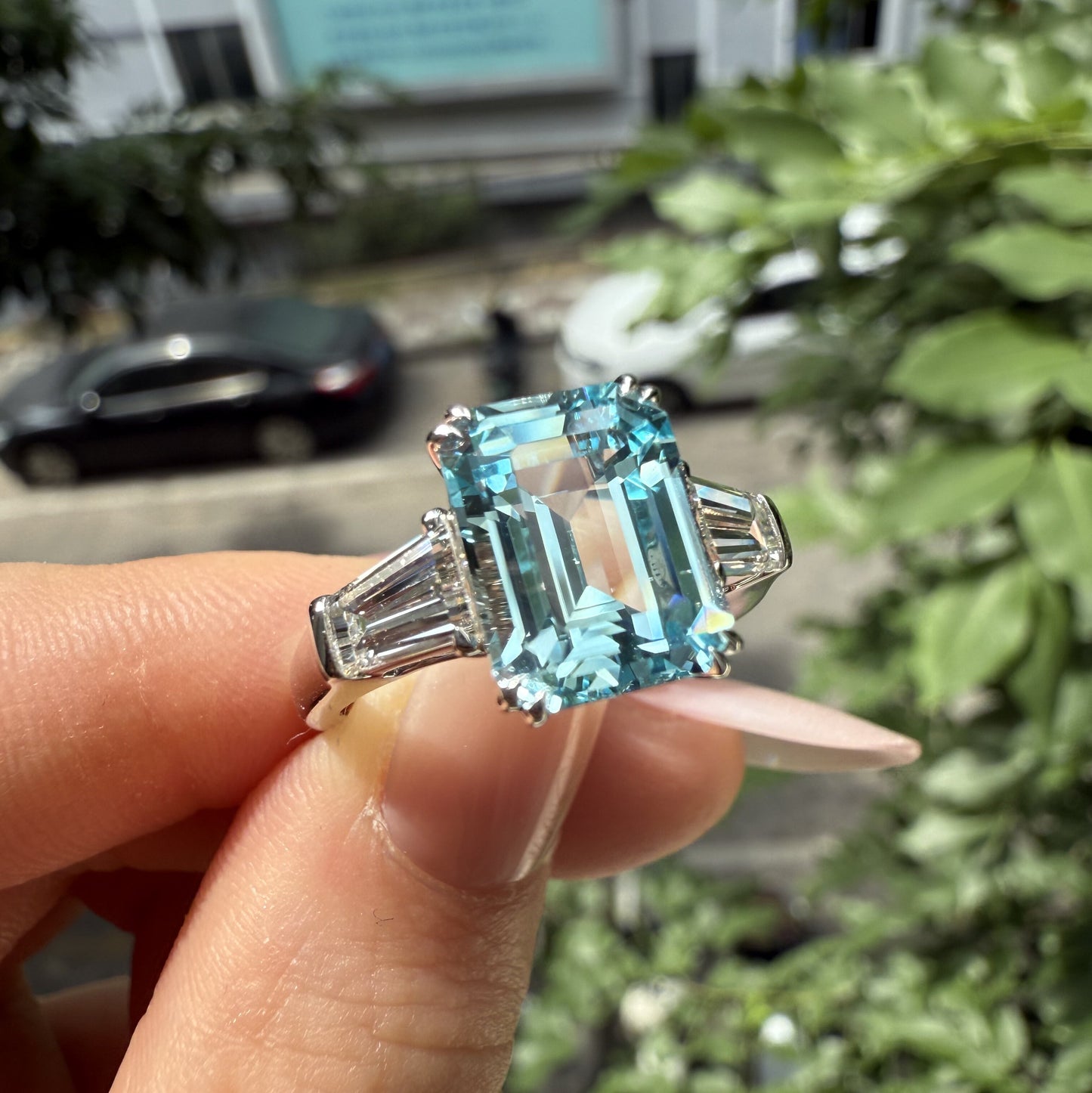 Pirmiana Custom Design 18k White Gold Ring for Women 5.03ct Lab Grown Aquamarine And DEF HPHT Diamond Jewelry
