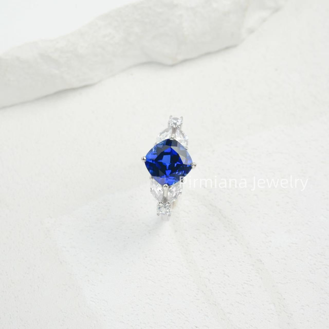 Pirmiana S925 Silver Gemstone Rings | Lab Grown Emerald & Sapphire Elegant Women's Jewelry