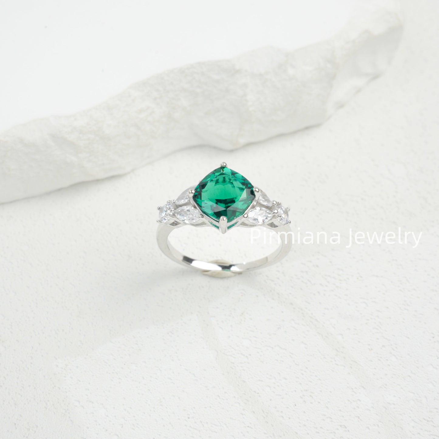 Pirmiana S925 Silver Gemstone Rings | Lab Grown Emerald & Sapphire Elegant Women's Jewelry