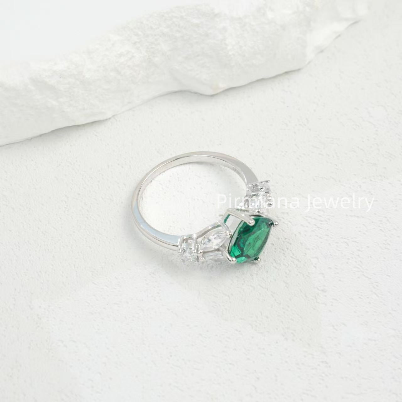 Pirmiana S925 Silver Gemstone Rings | Lab Grown Emerald & Sapphire Elegant Women's Jewelry