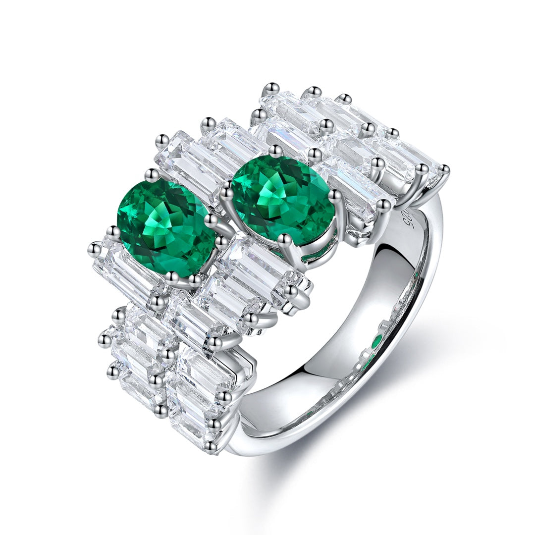 Pirmiana New Popular 1.4ct Oval Shape Lab Grown Emerald Ring 925Silver Engagementring for Women Wedding Rings