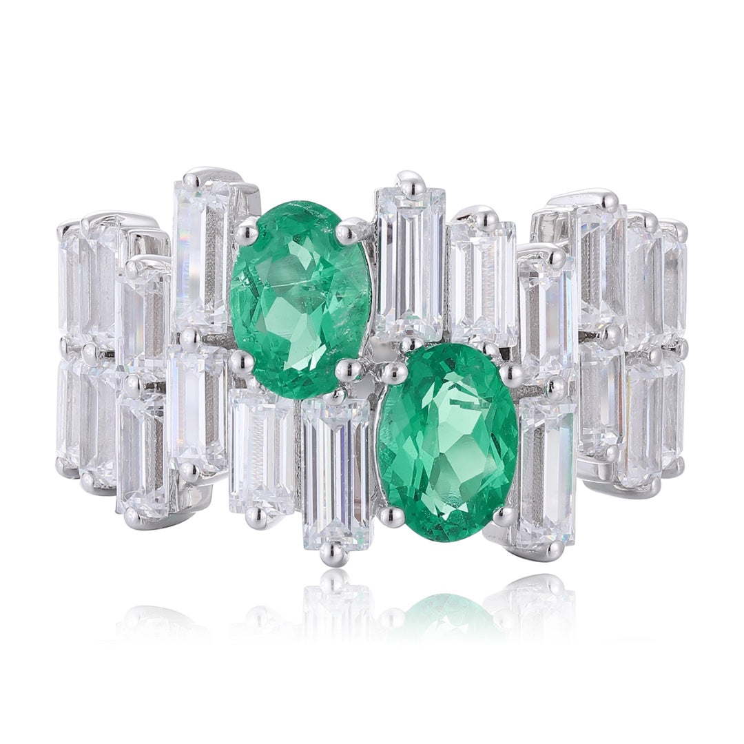Pirmiana New Popular 1.4ct Oval Shape Lab Grown Emerald Ring 925Silver Engagementring for Women Wedding Rings