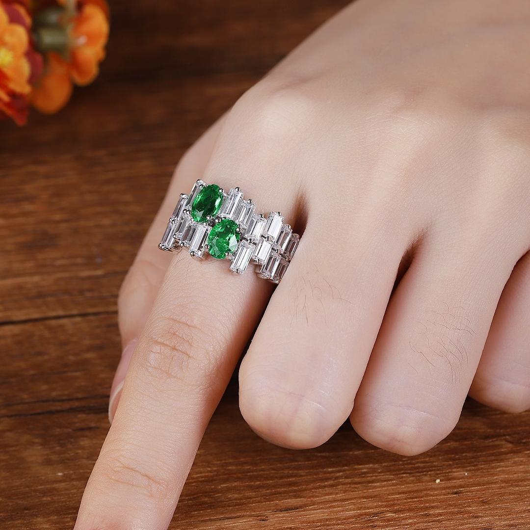 Pirmiana New Popular 1.4ct Oval Shape Lab Grown Emerald Ring 925Silver Engagementring for Women Wedding Rings