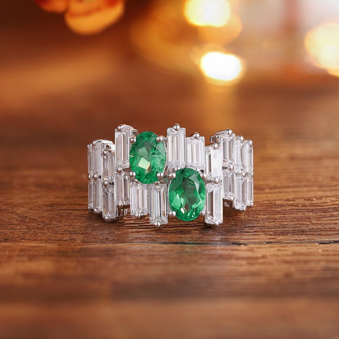 Pirmiana New Popular 1.4ct Oval Shape Lab Grown Emerald Ring 925Silver Engagementring for Women Wedding Rings