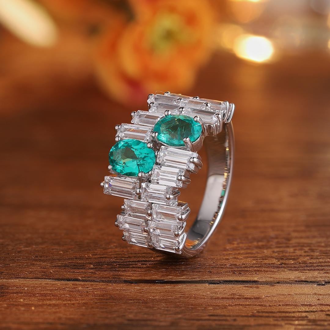 Pirmiana New Popular 1.4ct Oval Shape Lab Grown Emerald Ring 925Silver Engagementring for Women Wedding Rings