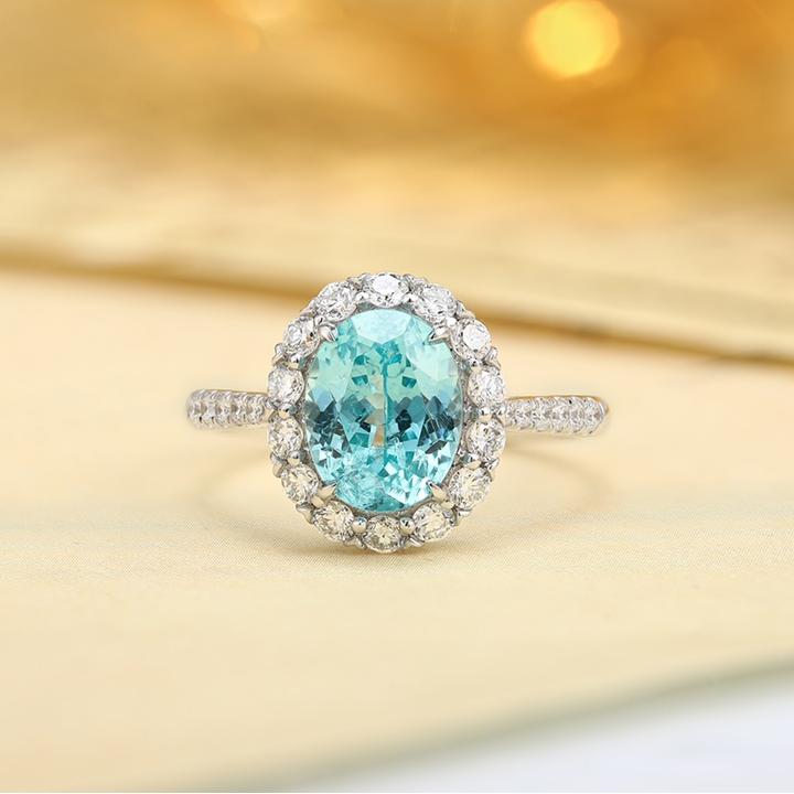 Pirmiana Hot Sale PT950 3.4ct Lab Grown Paraiba Sapphire Ring Engagementring Women