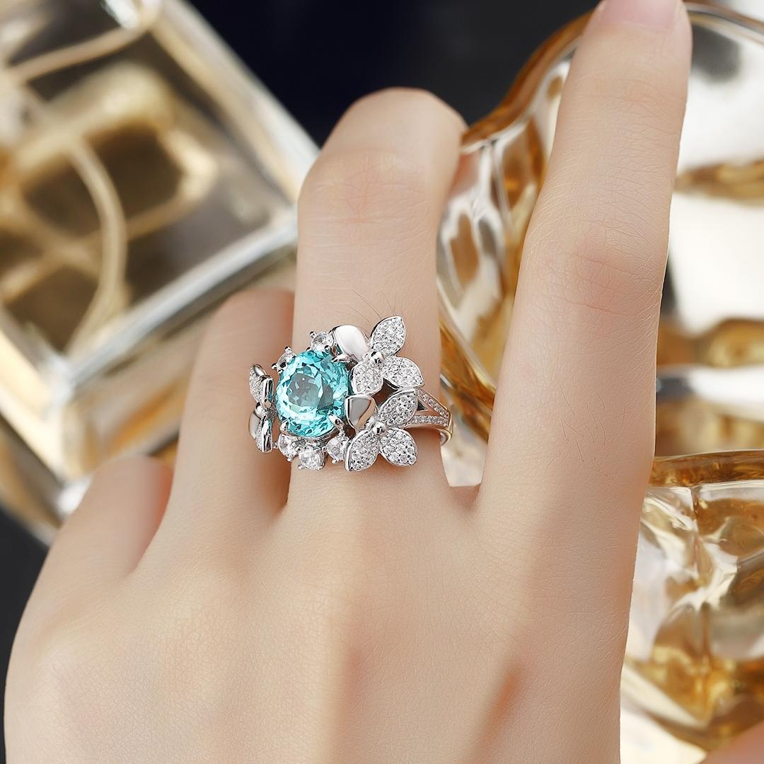 Pirmiana Hot Sale S925 Silver 5.975ct Lab Grown Paraiba Sapphire Ring Engagementring Women