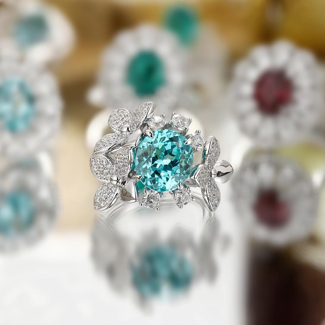 Pirmiana Hot Sale S925 Silver 5.975ct Lab Grown Paraiba Sapphire Ring Engagementring Women