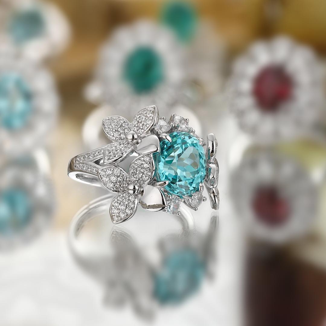 Pirmiana Hot Sale S925 Silver 5.975ct Lab Grown Paraiba Sapphire Ring Engagementring Women