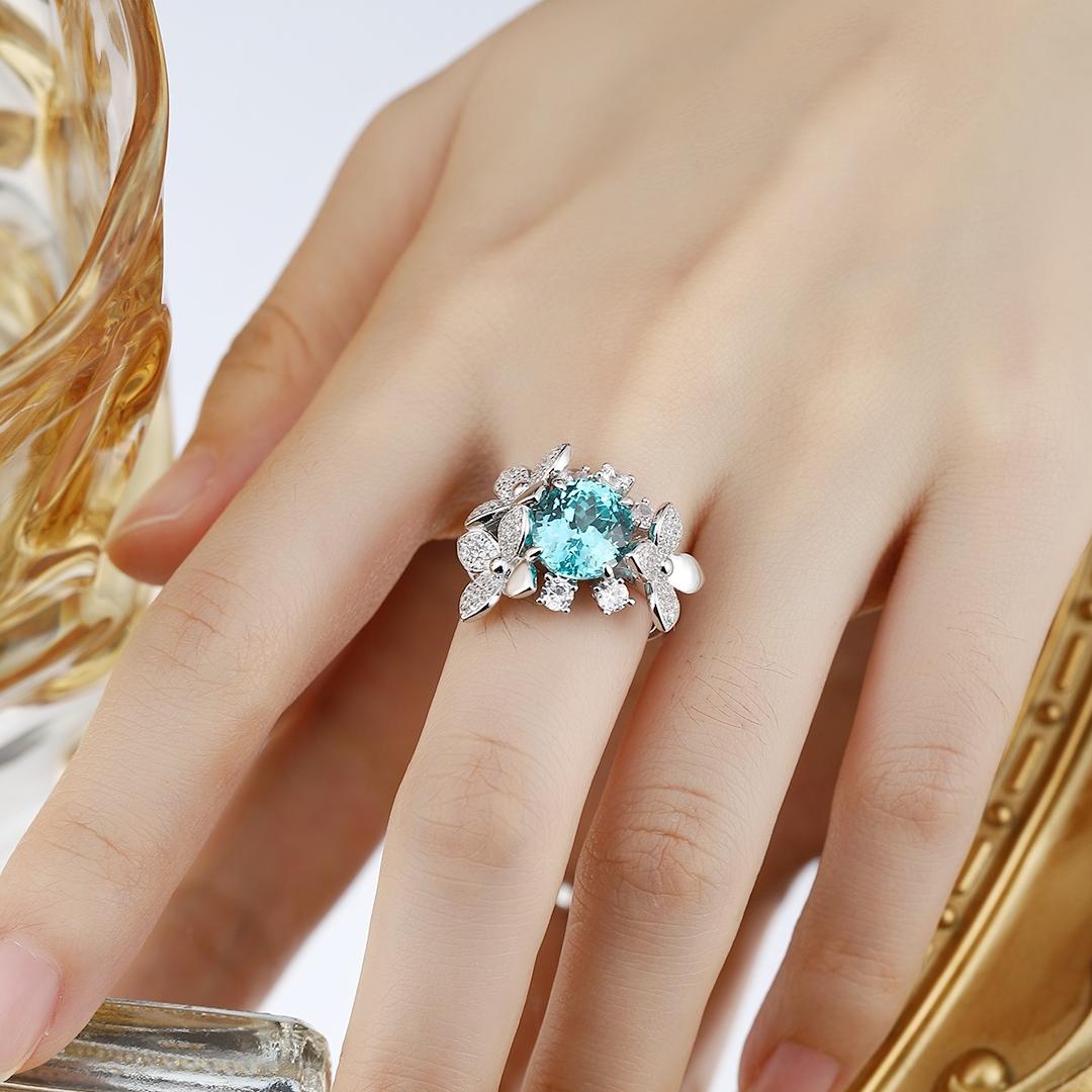 Pirmiana Hot Sale S925 Silver 5.975ct Lab Grown Paraiba Sapphire Ring Engagementring Women