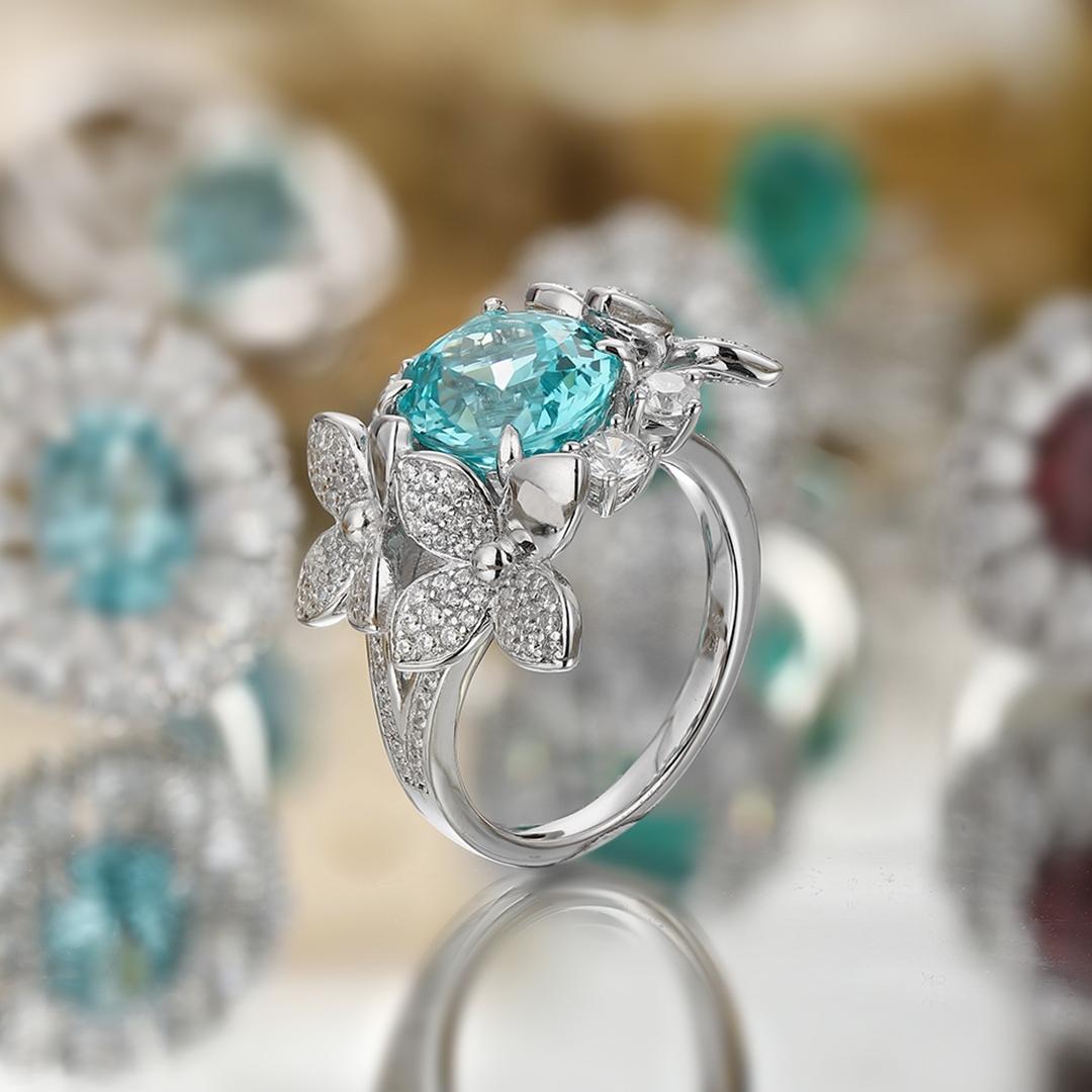 Pirmiana Hot Sale S925 Silver 5.975ct Lab Grown Paraiba Sapphire Ring Engagementring Women