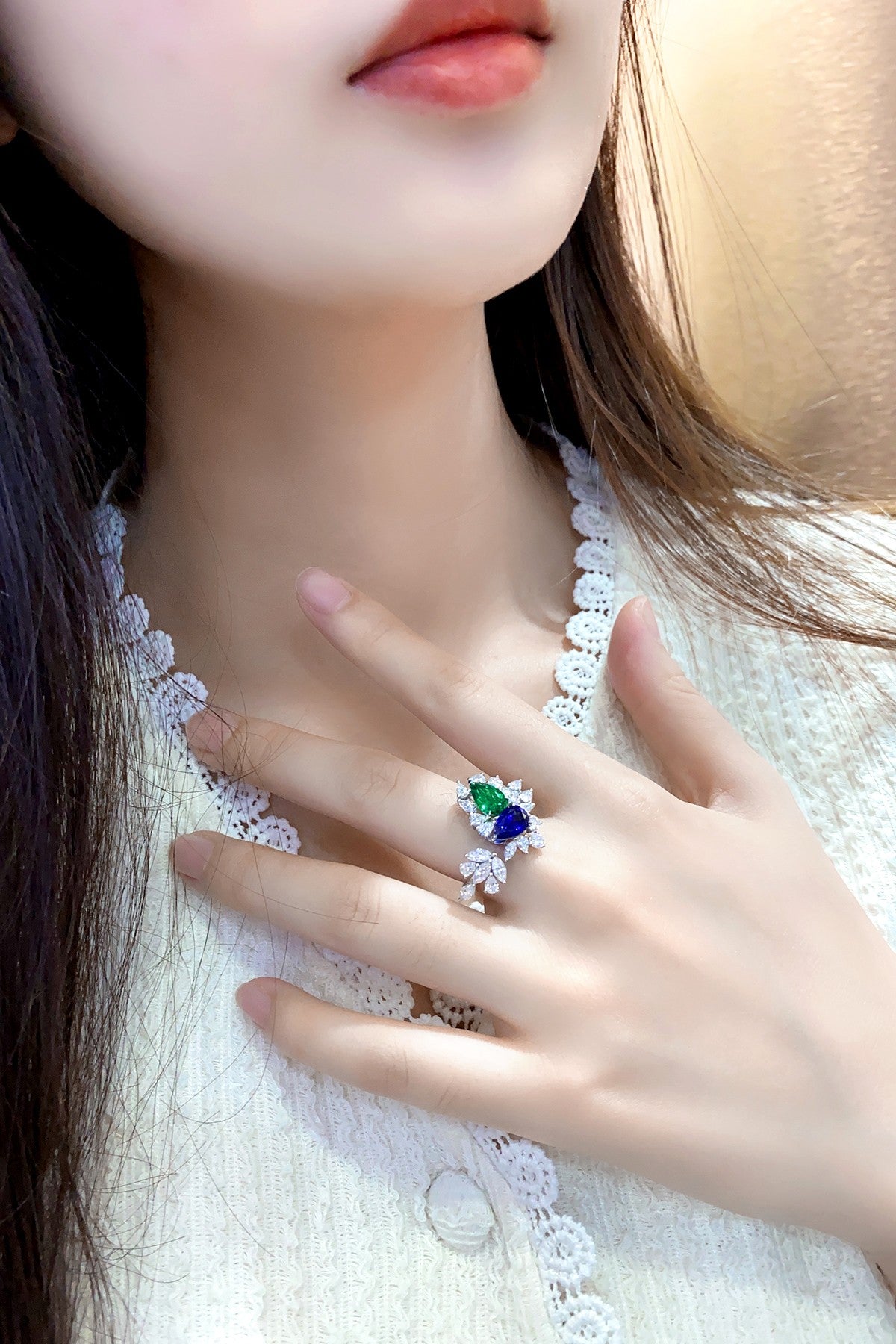 Pirmiana Jewelry S925 Silver Pear Shape 2.5ct Lab Grown Blue Sapphire Ring Fashion Finger Jewelry Women Engagementring