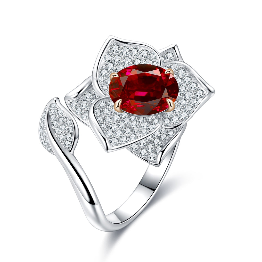 Pirmiana New 9k Gold 3.205ct Lad Grown Ruby With 1.102ct Lab grown Moissanite Ring High Fine Jewelry for Women Party Gift
