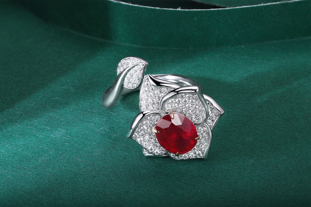 Pirmiana New 9k Gold 3.205ct Lad Grown Ruby With 1.102ct Lab grown Moissanite Ring High Fine Jewelry for Women Party Gift