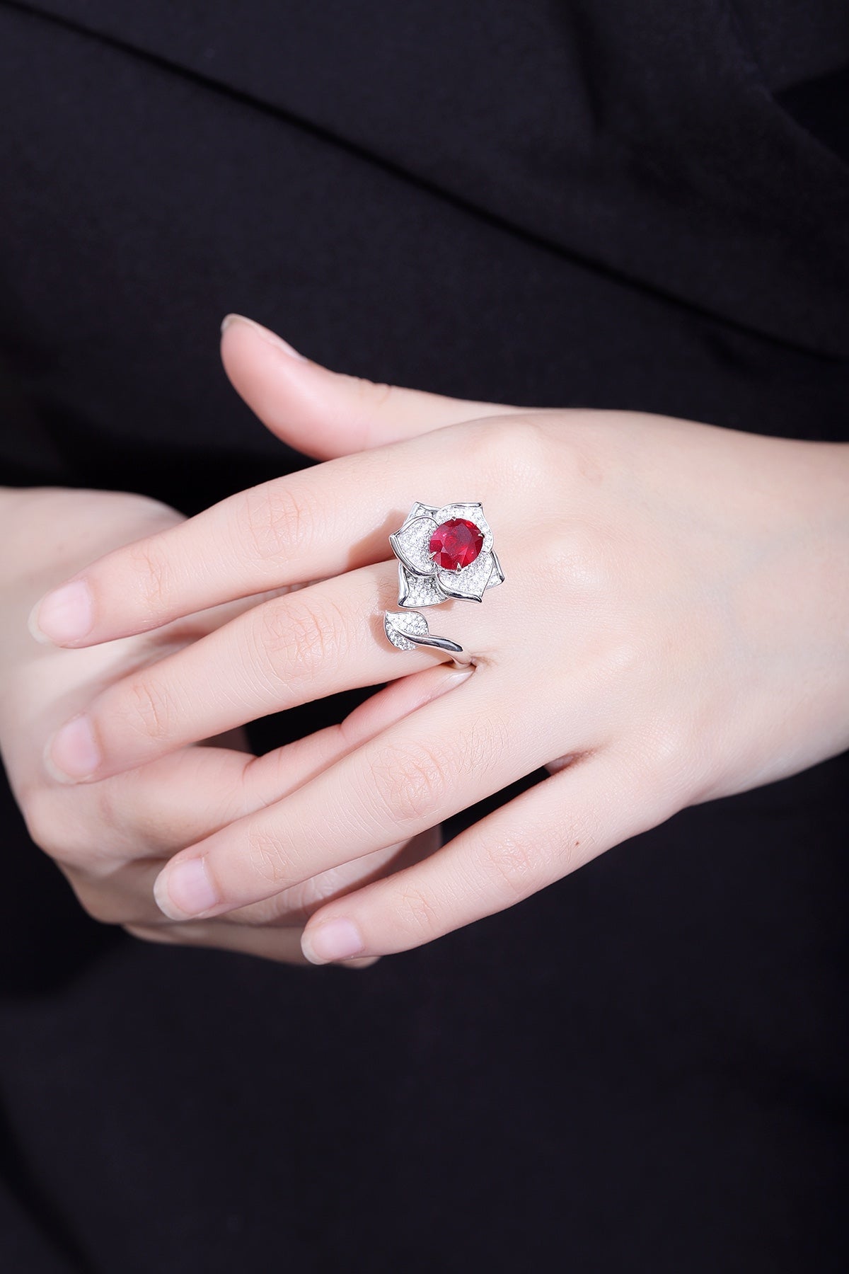 Pirmiana New 9k Gold 3.205ct Lad Grown Ruby With 1.102ct Lab grown Moissanite Ring High Fine Jewelry for Women Party Gift