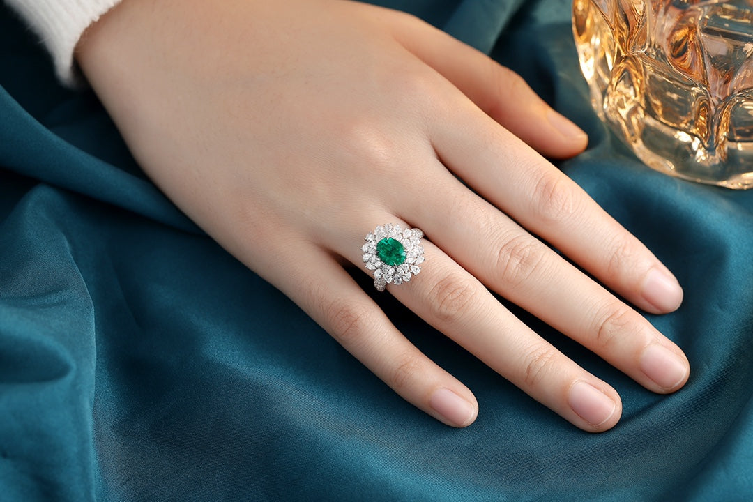 Pirmiana Customized 18K Gold 1.365ct Lab Grown Emerald Ring Engagement Band Jewelry for Women Gifts