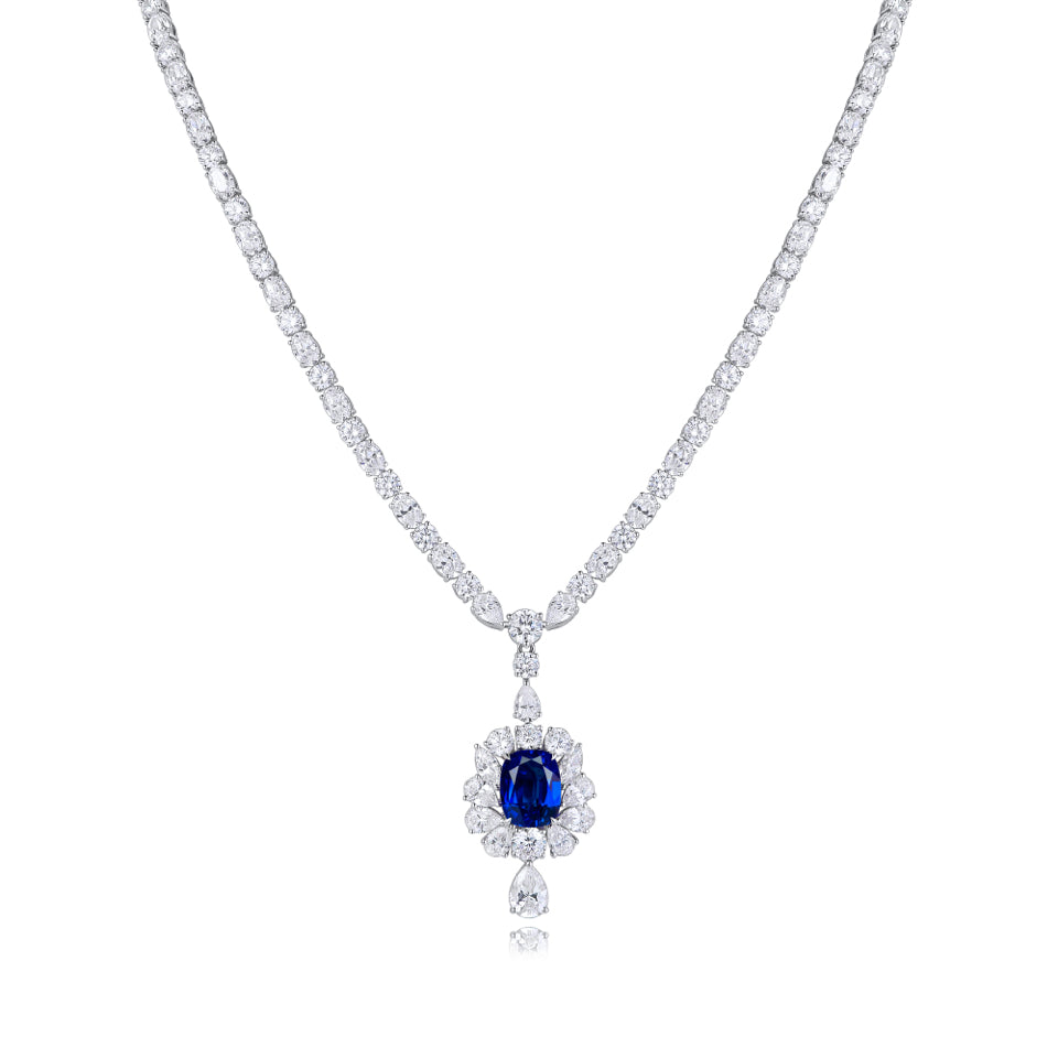 Pirmiana 2024 New Fashion S925 Silver Necklace 7.05ct Lab Grown Sapphire Pendants Necklace Jewelry For Wedding Party Gift