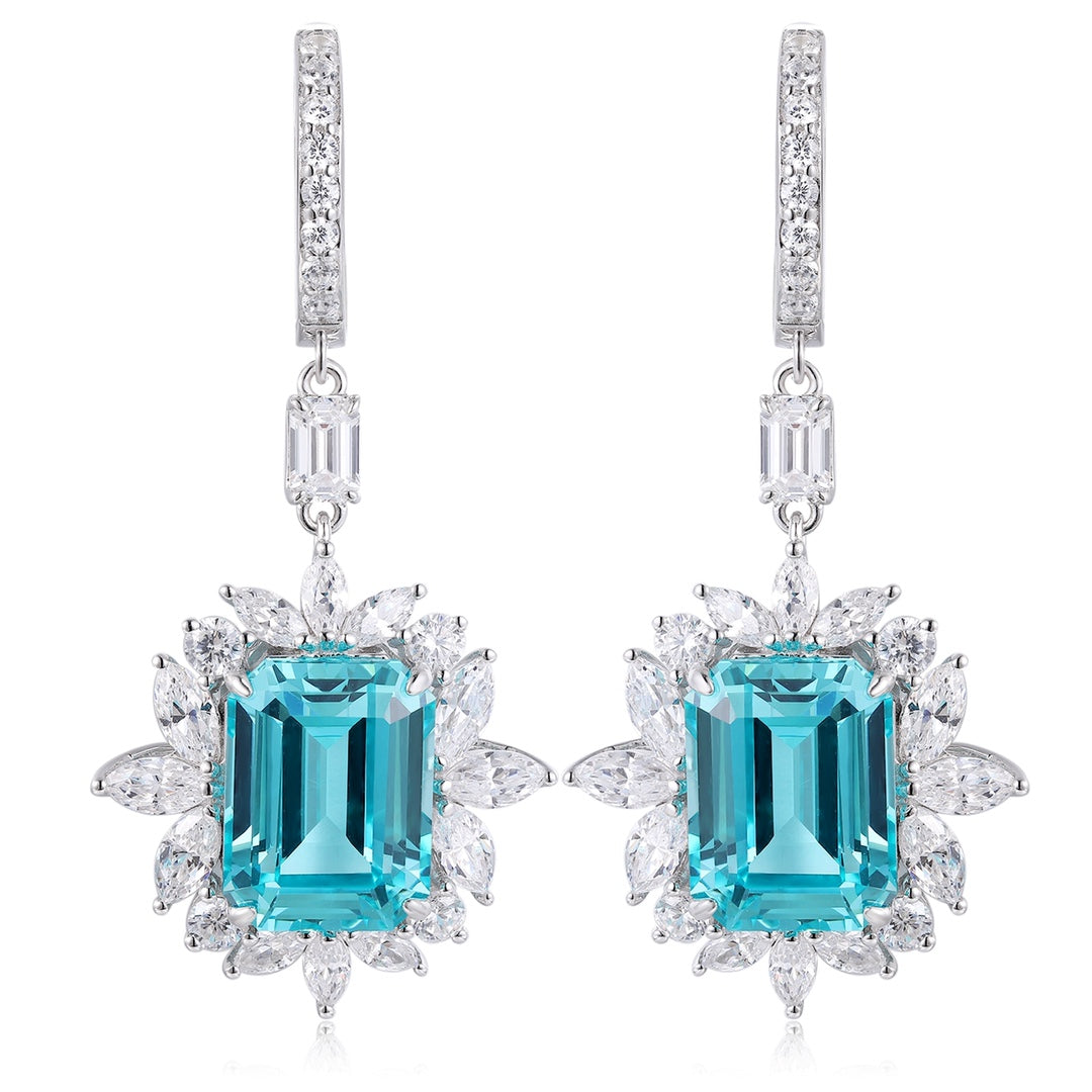 Pirmiana Hot Sale 18.27ct Lab Grown Paraiba Sapphire Earrings S925 Silver Jewelry Engagement Women
