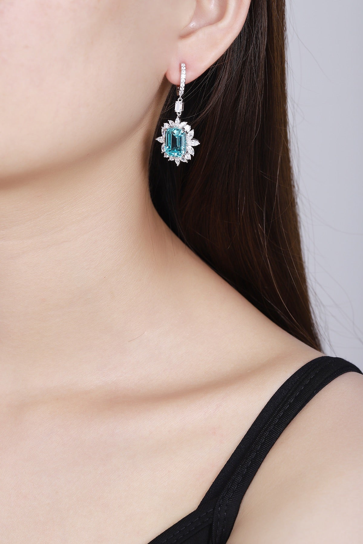 Pirmiana Hot Sale 18.27ct Lab Grown Paraiba Sapphire Earrings S925 Silver Jewelry Engagement Women