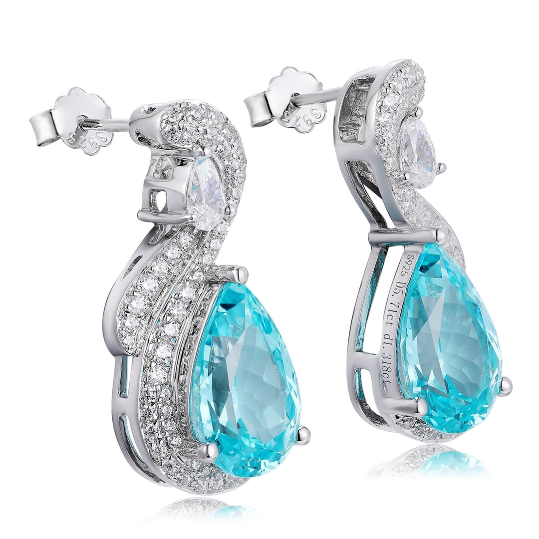 Pirmiana Hot Sale 10.6ct Lab Grown Paraiba Sapphire Earrings S925 Silver Jewelry Engagement Women