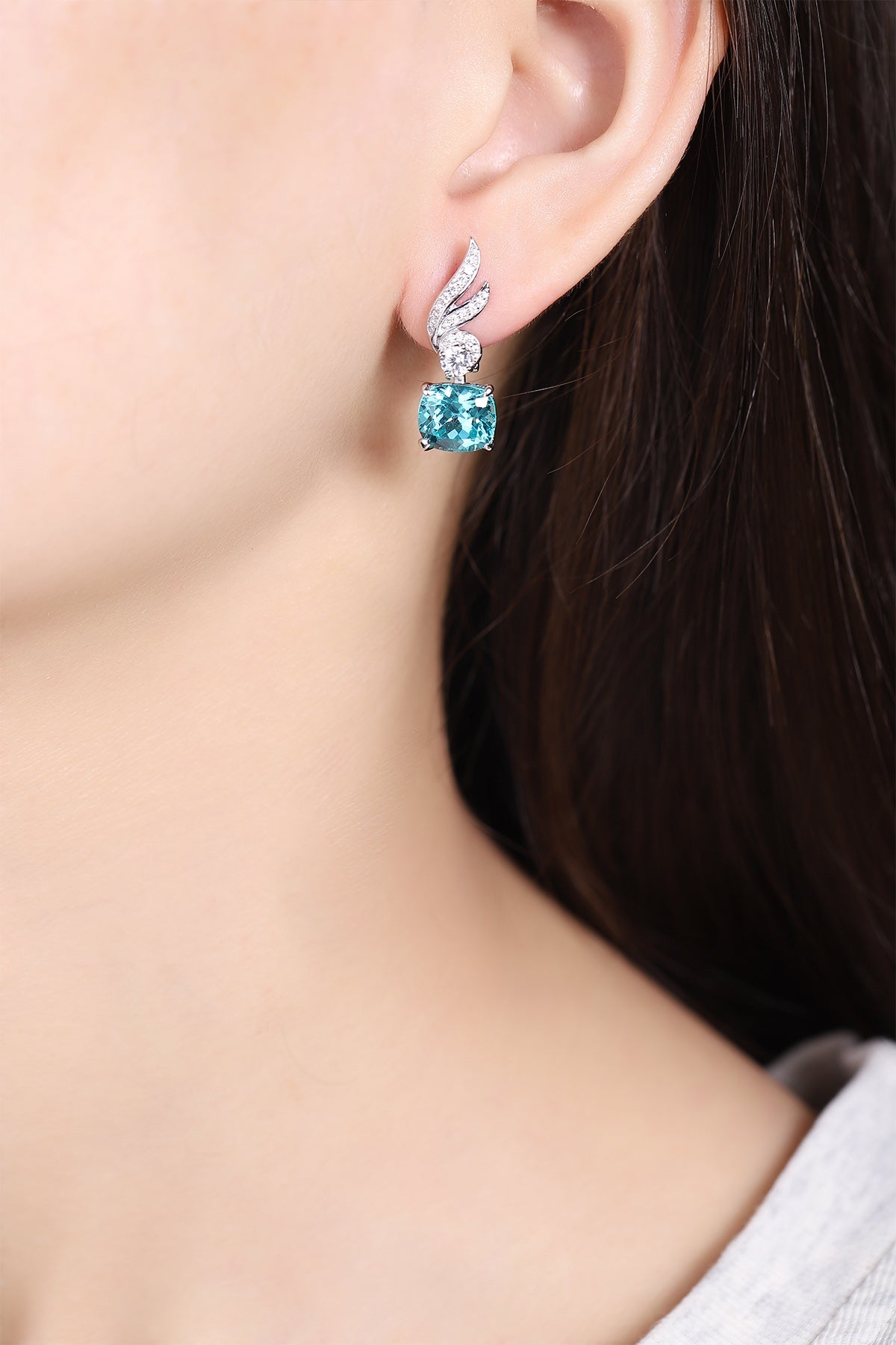 Pirmiana Hot Sale 9.13ct Lab Grown Paraiba Sapphire Earrings S925 Silver Jewelry Engagement Women