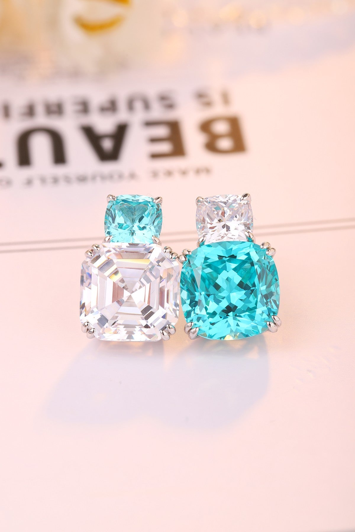 Pirmiana Hot Sale 15.55ct Lab Grown Paraiba Sapphire Earrings S925 Silver Jewelry Engagement Women