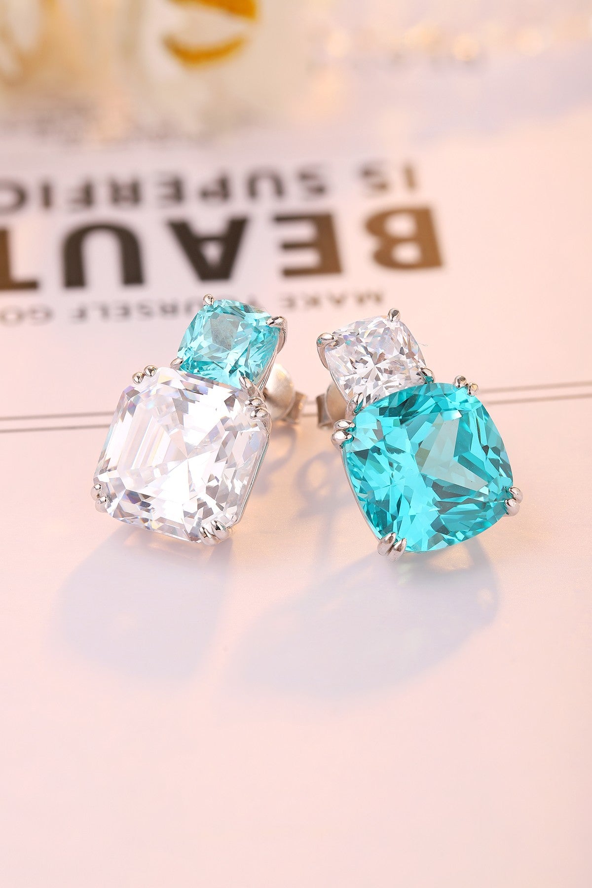 Pirmiana Hot Sale 15.55ct Lab Grown Paraiba Sapphire Earrings S925 Silver Jewelry Engagement Women