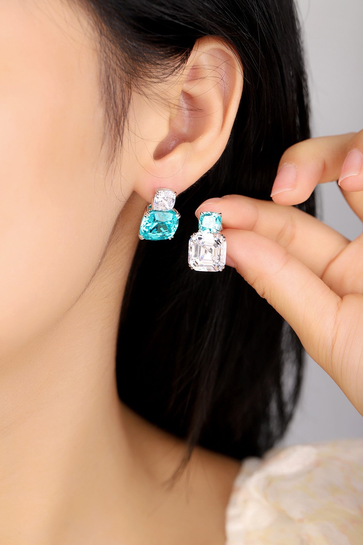 Pirmiana Hot Sale 15.55ct Lab Grown Paraiba Sapphire Earrings S925 Silver Jewelry Engagement Women