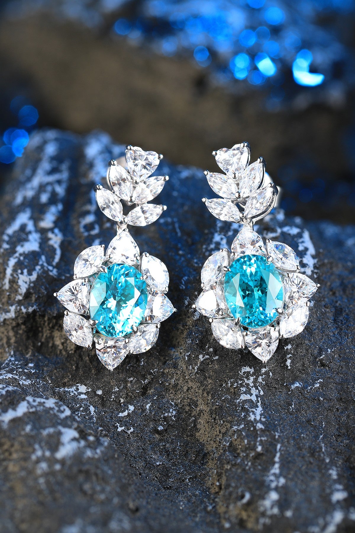 Pirmiana Hot Sale 7.2ct Lab Grown Paraiba Sapphire Earrings S925 Silver Jewelry Engagement Women