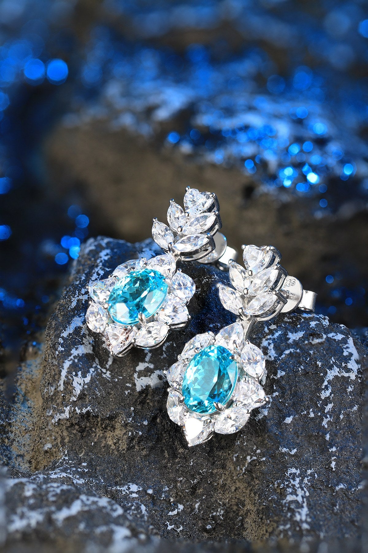 Pirmiana Hot Sale 7.2ct Lab Grown Paraiba Sapphire Earrings S925 Silver Jewelry Engagement Women
