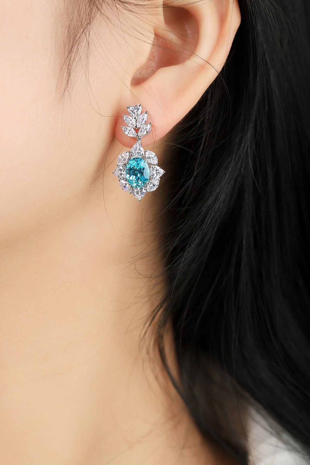 Pirmiana Hot Sale 7.2ct Lab Grown Paraiba Sapphire Earrings S925 Silver Jewelry Engagement Women