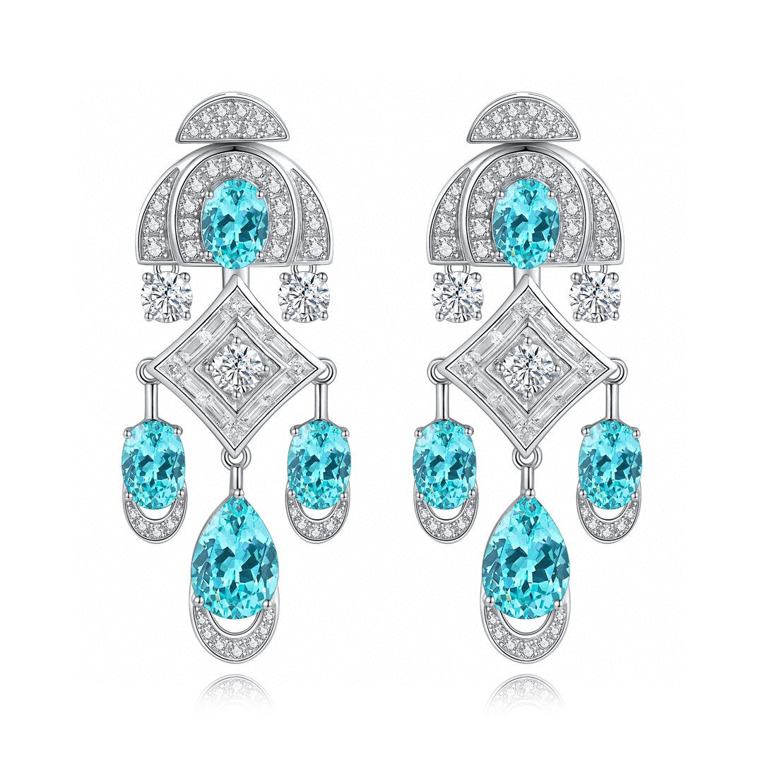 Pirmiana Hot Sale 14.64ct Lab Grown Paraiba Sapphire Earrings S925 Silver Jewelry Engagement Women