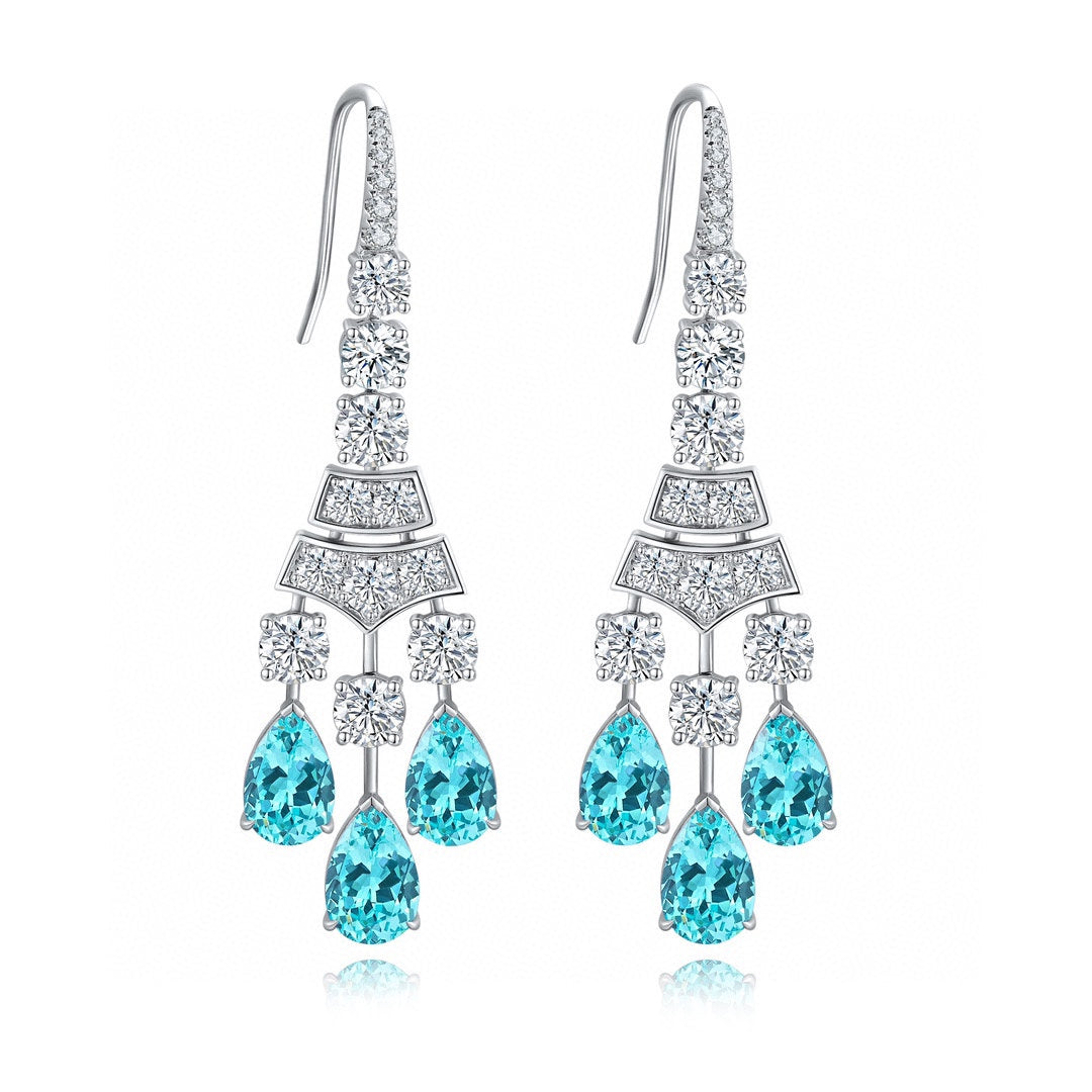 Pirmiana Hot Sale 18.37ct Lab Grown Paraiba Sapphire Earrings S925 Silver Jewelry Engagement Women