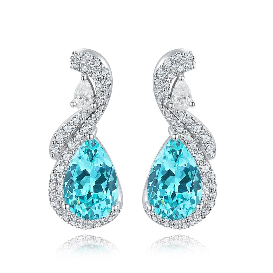 Pirmiana Hot Sale 10.6ct Lab Grown Paraiba Sapphire Earrings S925 Silver Jewelry Engagement Women