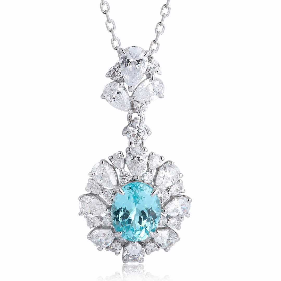 Pirmiana 4.41ct Lab Grown Paraiba Sapphire Pendant Necklace S925 Silver Lab Gemstone Jewelry Women