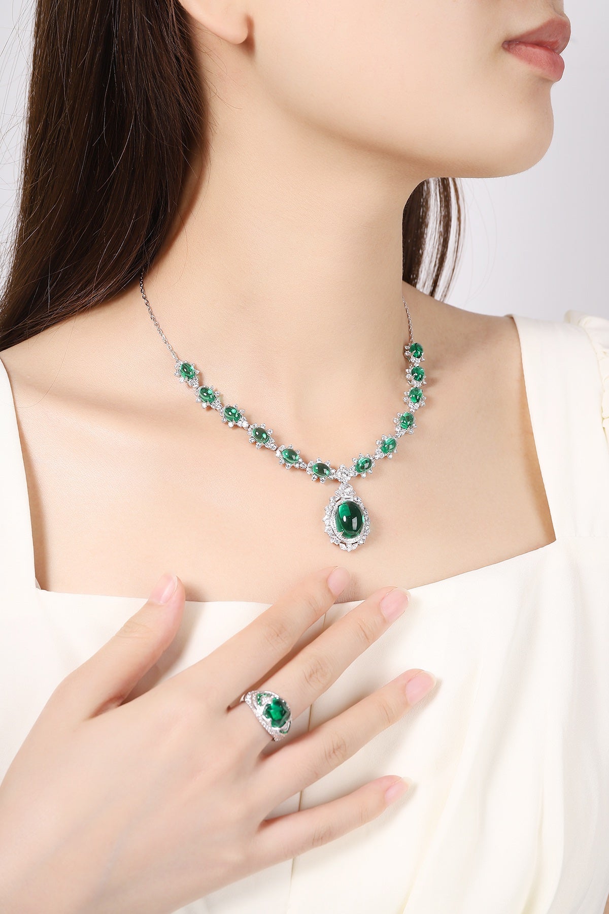 Pirmiana New Fashion 22.75ct Lab Grown Emerald Pendant Necklace S925 Silver Jewelry for Woman Gift Pendants