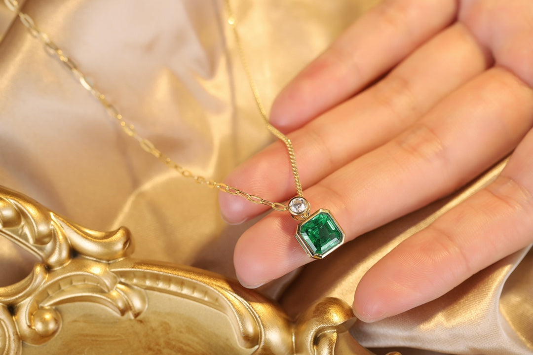 Pirmiana New Fashion 1.84ct Lab Grown Emerald Pendant Necklace 18K Gold Jewelry for Woman Gift Pendants